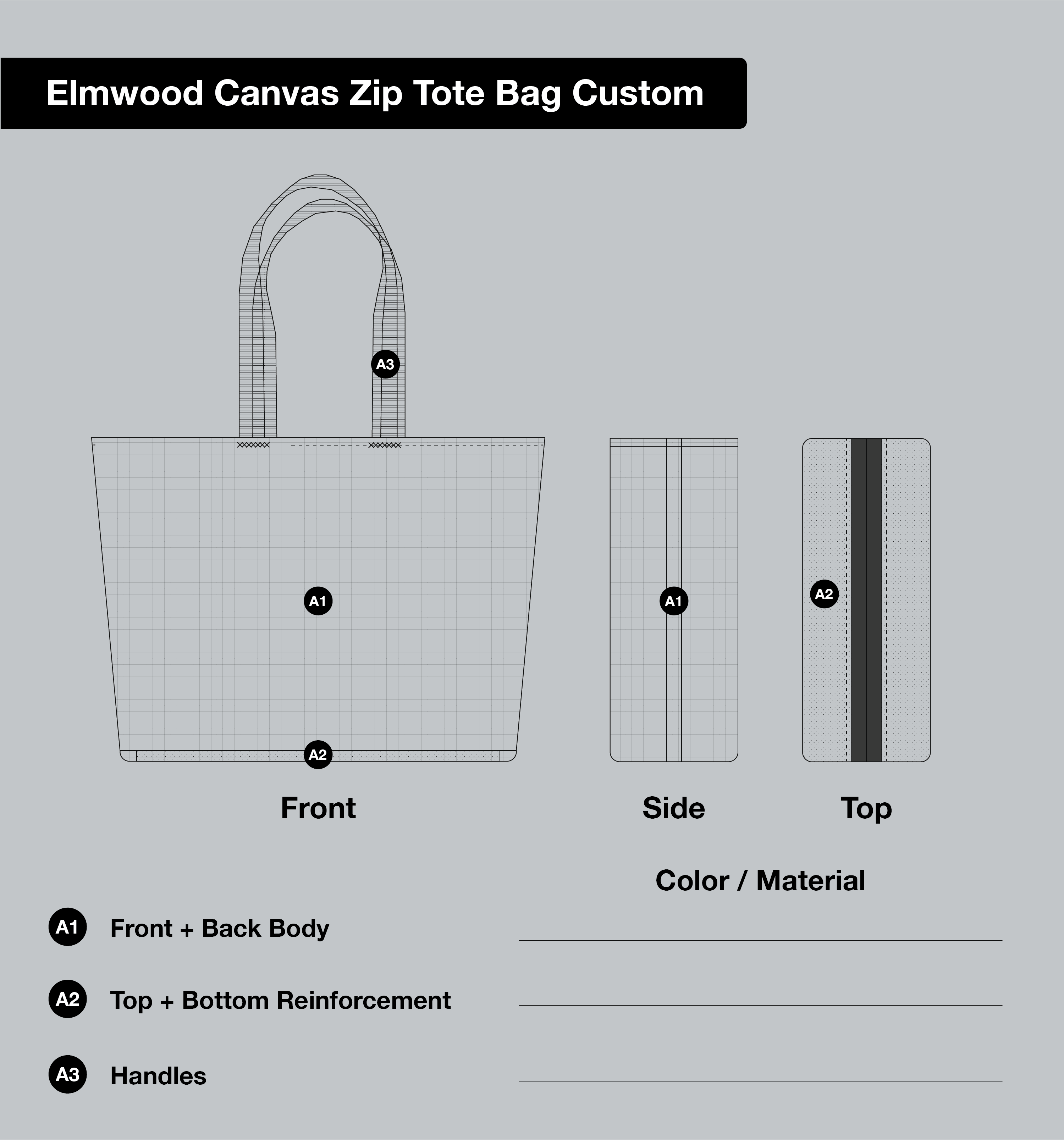 Elmwood Canvas Zip Tote Bag Custom