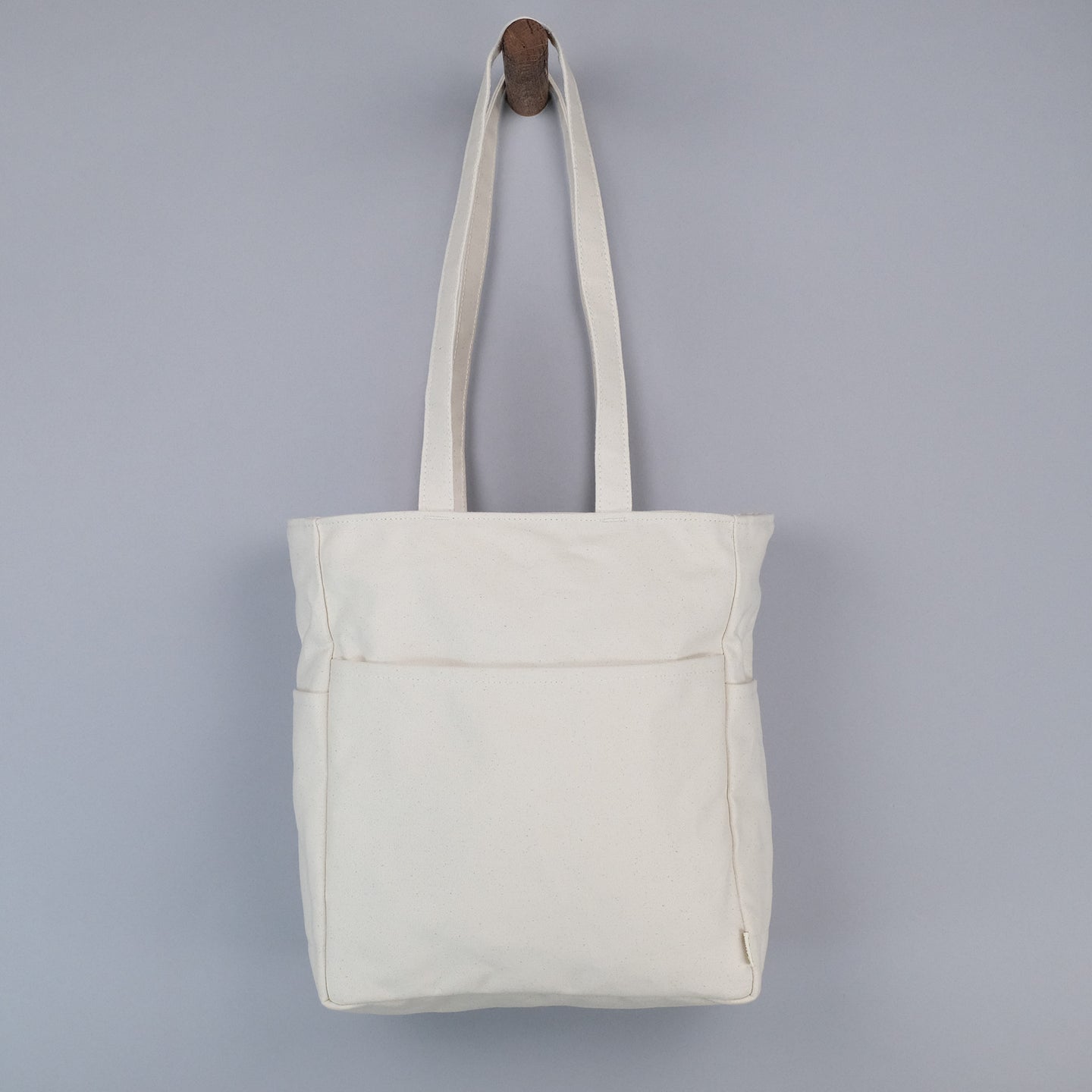 Natural Zip Top Long Handle Canvas Tote Bag
