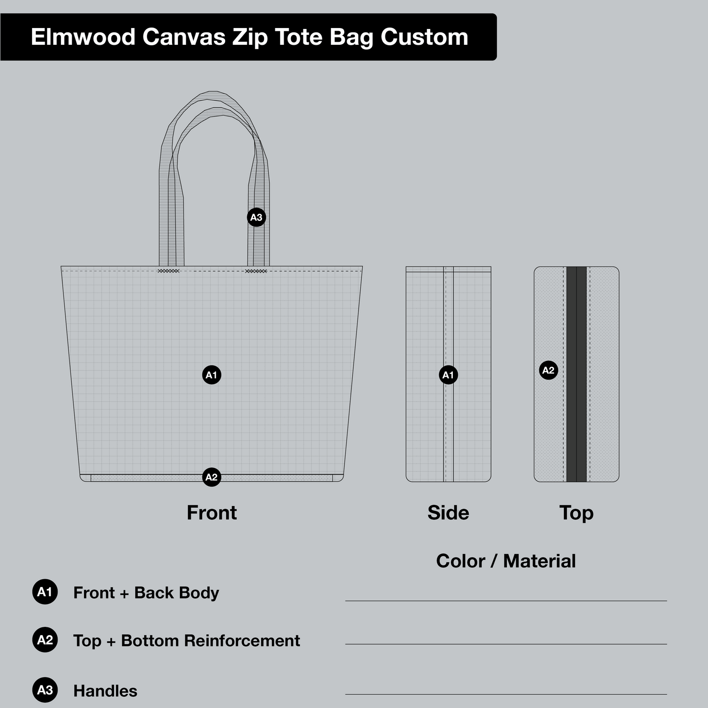 Elmwood Canvas Zip Tote Bag Custom